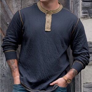 Legendary Whitetails Mens Black & Khaki Long Sleeve Henley Shirt Soft Rugged